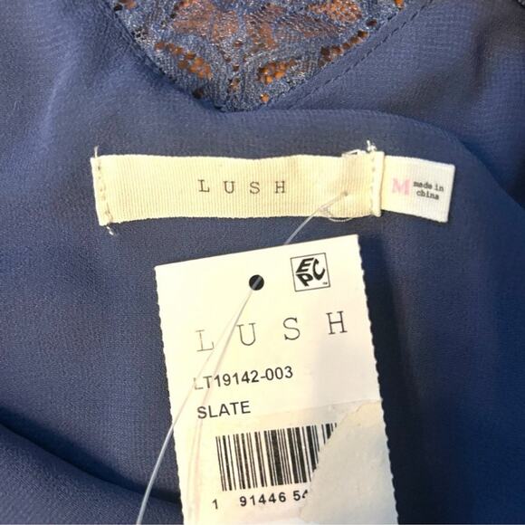 Lush Slate Blue Lace Trim Cami Top Medium NWT Adjustable Straps Lined - Picture 3 of 5